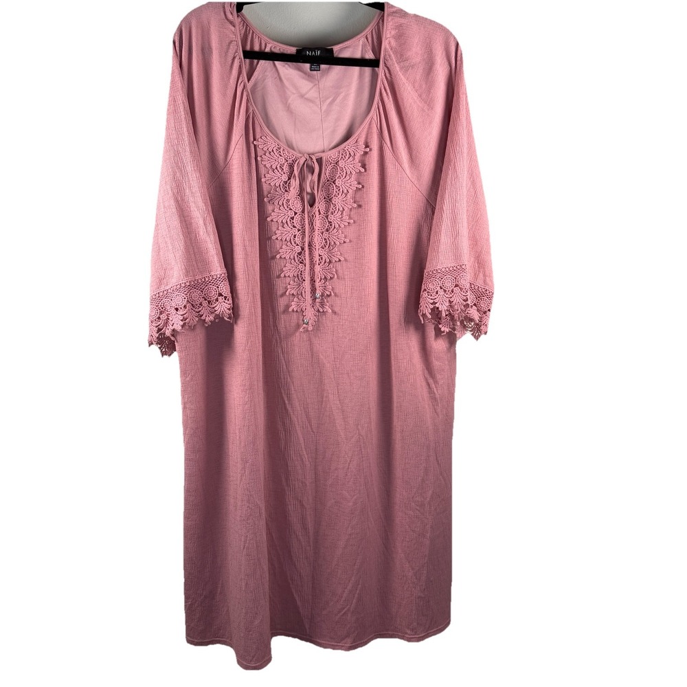 Women's NAIF‎ 3X Boho Dress Soft Flowy Casual Rose Pink Summer Beach Crochet